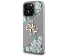 Dėklas Guess Grained Roses Big 4G logo skirtas Apple iPhone 16 Pro violetinės spalvos