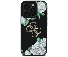 Dėklas Guess Grained Roses Big 4G logo Apple iPhone 16 Pro juodos spalvos