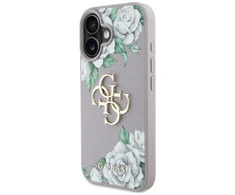 Dėklas Guess Grained Roses Big 4G logo Apple iPhone 16 violetinės spalvos