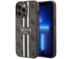 Apple iPhone 13 Pro Guess dėklas 4G Printed Stripe MagSafe (GUHMP13LP4RPSW) rudos spalvos