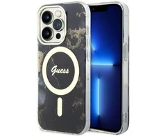 Apple iPhone 14 Pro Max Guess dėklas Golden Marble Collection MagSafe (GUHMP14XHTMRSK) juodos spalvos