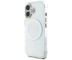 Dėklas Guess IML Metal Colored Circle Classic Logo MagSafe Apple iPhone 16 baltos spalvos