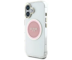 Dėklas Guess IML Metal Colored Circle Classic Logo MagSafe Apple iPhone 16 rožinės spalvos