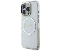 Dėklas Guess IML Metal Colored Circle Classic Logo MagSafe Apple iPhone 16 Pro baltos spalvos