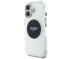 Originalus Dėklas GUESS IML Metal Colored Circle Classic Logo MagSafe skirtas Apple iPhone 16 juodos spalvos