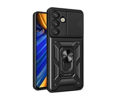 Hurtel Hybrid Armor Camshield dėklas su Stand and Camera dėklas skirtas Samsung Galaxy M06 5G / F06 5G – juodos spalvos