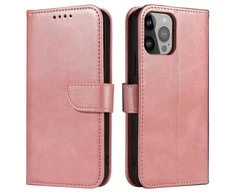 Hurtel Wallet su stoveliu Apple iPhone 15 Pro Max Magnet – dėklas telefonui rožinės spalvos