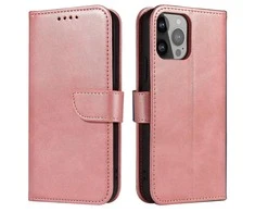 Hurtel Wallet su stoveliu Apple iPhone 15 Plus Magnet – dėklas telefonui rožinės spalvos