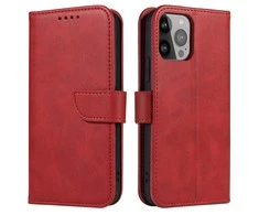 Hurtel Wallet su stoveliu Apple iPhone 15 Pro Max Magnet – dėklas telefonui raudonos spalvos