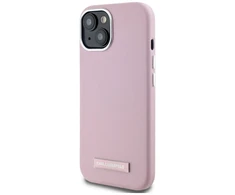 Dėklas Karl Lagerfeld FW Metal Plate MagSafe Apple iPhone 15 rožinės spalvos