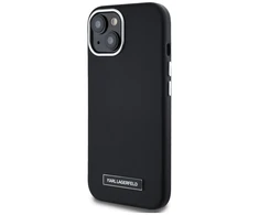 Dėklas Karl Lagerfeld FW Metal Plate MagSafe Apple iPhone 15 juodos spalvos