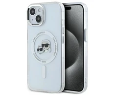 Karl Lagerfeld KLHMP15SHLSKCH Apple iPhone 15 6.1″ baltos spalvos kietas dėklas IML Metal Karl&amp;Choupette Head Mag