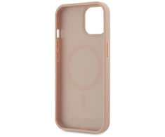 Dėklas Karl Lagerfeld Leather Monogram Metal Logo MagSafe Apple iPhone 15 rožinės spalvos