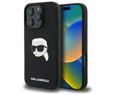 Karl Lagerfeld Liquid silikoninis Karl Head MagSafe Apple iPhone 16 Pro dėklas telefonui juodos spalvos