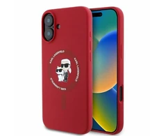 Karl Lagerfeld dėklas skirtas Apple iPhone 16, suderinamas su MagSafe KLHMP16SSCMKCRHR (silikono KC korpuso žiedas), raudonas