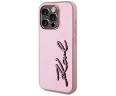 Karl Lagerfeld Wrinkled PU Signature Logo dėklas telefonui Apple iPhone 15 Pro Max rožinės spalvos