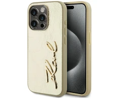 Karl Lagerfeld Wrinkled PU Signature Logo dėklas telefonui Apple iPhone 15 Pro aukso spalvos