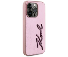 Karl Lagerfeld Wrinkled PU Signature Logo dėklas telefonui Apple iPhone 15 Pro Max rožinės spalvos