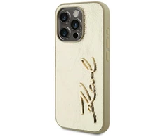 Karl Lagerfeld Wrinkled PU Signature Logo dėklas telefonui Apple iPhone 15 Pro aukso spalvos