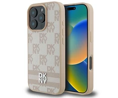 Apple iPhone 16 Pro DKNY Checkered Pattern &amp; Printed Stripes (DKHCP16LPCPTSSP) dėklas telefonui rožinės spalvos