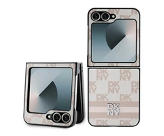 DKNY PU Leather Checkered Pattern and Stripe Samsung Galaxy Z Flip6 dėklas telefonui rožinės spalvos