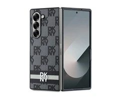 DKNY PU Leather Checkered Pattern and Stripe Samsung Galaxy Z Fold6 dėklas telefonui juodos spalvos