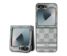 Dėklas DKNY PU Leather Checkered Pattern and Stripe Samsung Galaxy Z Flip6 rusvai gelsvas