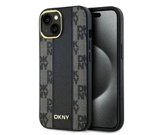 Apple iPhone 15 Plus / 14 Plus DKNY Hardcase Leather Checkered Mono Pattern MagSafe (DKHMP15MPCPVSLK) dėklas telefonui juodos spalvos