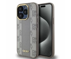 DKNY PU odos languoto dizaino „MagSafe“ dėklas, skirtas „Apple iPhone 15 Pro“ telefonui (pilkas)