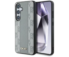 Dėklas DKNY odinis languotas raštas MagSafe Samsung Galaxy S25 taupe