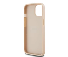 DKNY DKHCP15MPRTHSLP Apple iPhone 15 Plus 14 Plus 6.7 inch rožinės spalvos kietas dėklas Leather Mono Stripe & Metal Log