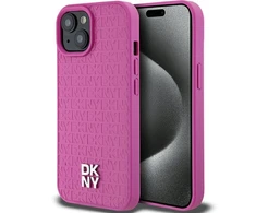Apple iPhone 13 / 14 / 15 DKNY odinis dėklas Pattern Metal Logo MagSafe (DKHMP15SPSHRPSP) rožinės spalvos