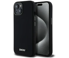 DKNY DKHMP14SSMCHLK Apple iPhone 14 15 13 6.1″ juodos spalvos kietas dėklas Liquid Silicone Small Metal Logo MagSafe