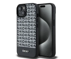Apple iPhone 13 / 14 / 15 DKNY odinis dėklas Printed Pattern Metal Logo MagSafe (DKHMP15SPSOSPK) juodos spalvos