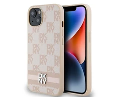 Apple iPhone 15 Plus / 14 Plus DKNY odinis dėklas Checkered Mono Pattern &amp; Printed Stripes (DKHCP15MPCPTSSP) rožinės spalvos