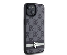 Apple iPhone 13 / 14 / 15 DKNY odinis dėklas Checkered Mono Pattern &amp; Printed Stripes (DKHCP14SPCPTSSK) juodos spalvos