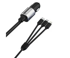 Dudao R5Pro 1x USB, 3.4A automobilinis įkroviklis + 3in1 USB-C / Micro USB / Lightning kabelis (pilkas)