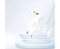 Dudao A26T GaN 25W USB-A, USB-C įkroviklis – baltos spalvos