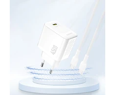 Dudao A28 45W GaN USB-C laidinis įkroviklis – baltos spalvos