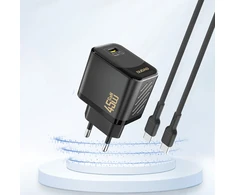 Dudao A28 45W GaN USB-C laidinis įkroviklis – juodos spalvos