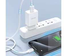 Dudao A4EU USB-A 2.1A laidinis įkroviklis – baltos spalvos + USB-A – Lightning kabelis