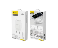 Dudao A4EU USB-A 2.1A laidinis įkroviklis – baltos spalvos + USB-A – micro USB kabelis