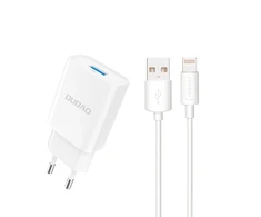 Dudao A4EU USB-A 2.1A laidinis įkroviklis – baltos spalvos + USB-A – Lightning kabelis