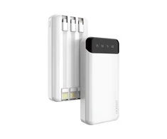 Dudao talpus maitinimo blokas su 3 įmontuotu kabeliu 20000mAh USB Type C + micro USB + Lightning baltos spalvos (Dudao K6Pro +)