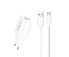 Įkroviklis Dudao (A2EU) + type-C kabelis (2xUSB 5V 2.4A) baltas
