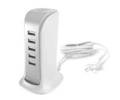 Dudao 5x USB įkroviklis su integruotu ES maitinimo laidu, baltas (A5EU)