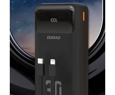 Dudao K15MAX 30000mAh PD 22.5W išorinė baterija su įmontuotais laidais – juoda