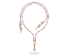 Dudao L20MAX 4in1 kabelis / Lanyard USB-A / USB-C / Lightning PD QC 65W 1.5m – rožinės spalvos