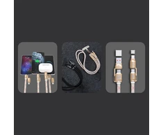 Dudao L20MAX 4in1 kabelis / Lanyard USB-A / USB-C / Lightning PD QC 65W 1.5m – rožinės spalvos