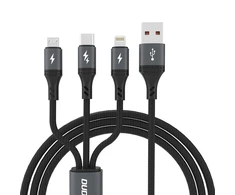 Dudao L3E 3 in 1 60W MicroUSB USB-C Lightning kabelis 1.2m – juodos spalvos